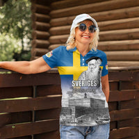 Sweden Sveriges Nationaldag Women Polo Shirt King Gustav Vasa with Stockholm Slott