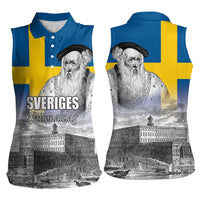 Sweden Sveriges Nationaldag Women Sleeveless Polo Shirt King Gustav Vasa with Stockholm Slott