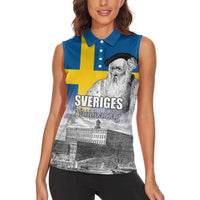 Sweden Sveriges Nationaldag Women Sleeveless Polo Shirt King Gustav Vasa with Stockholm Slott