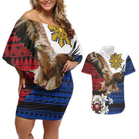 Philippine Eagle Week Couples Matching Off Shoulder Short Dress and Hawaiian Shirt Philipino Patern
