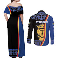 Kingdom of Sweden Stockholm County Couples Matching Off Shoulder Maxi Dress and Long Sleeve Button Shirt Sweden Coat of arms of Stockholm