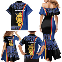 Kingdom of Sweden Stockholm County Family Matching Mermaid Dress and Hawaiian Shirt Sweden Coat of arms of Stockholm