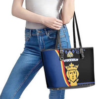 Kingdom of Sweden Stockholm County Leather Tote Bag Sweden Coat of arms of Stockholm