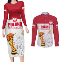 Custom Poland Football Champions Couples Matching Long Sleeve Bodycon Dress and Long Sleeve Button Shirt Sporty Style