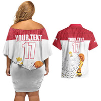 Custom Poland Football Champions Couples Matching Off Shoulder Short Dress and Hawaiian Shirt Sporty Style