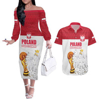 Custom Poland Football Champions Couples Matching Off The Shoulder Long Sleeve Dress and Hawaiian Shirt Sporty Style