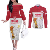 Custom Poland Football Champions Couples Matching Off The Shoulder Long Sleeve Dress and Long Sleeve Button Shirt Sporty Style