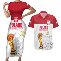 Custom Poland Football Champions Couples Matching Short Sleeve Bodycon Dress and Hawaiian Shirt Sporty Style
