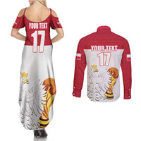 Custom Poland Football Champions Couples Matching Summer Maxi Dress and Long Sleeve Button Shirt Sporty Style