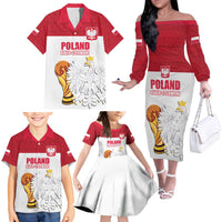 Custom Poland Football Champions Family Matching Off The Shoulder Long Sleeve Dress and Hawaiian Shirt Sporty Style