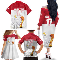 Custom Poland Football Champions Family Matching Off The Shoulder Long Sleeve Dress and Hawaiian Shirt Sporty Style
