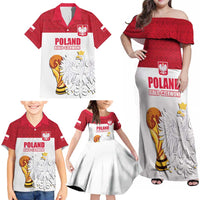 Custom Poland Football Champions Family Matching Off Shoulder Maxi Dress and Hawaiian Shirt Sporty Style
