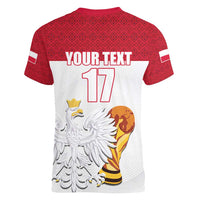 Custom Poland Football Champions Women V-Neck T-Shirt Sporty Style