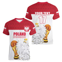 Custom Poland Football Champions Women V-Neck T-Shirt Sporty Style