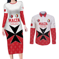 Custom Malta Football Champions Couples Matching Long Sleeve Bodycon Dress and Long Sleeve Button Shirt Sporty Style