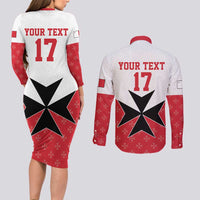 Custom Malta Football Champions Couples Matching Long Sleeve Bodycon Dress and Long Sleeve Button Shirt Sporty Style