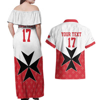 Custom Malta Football Champions Couples Matching Off Shoulder Maxi Dress and Hawaiian Shirt Sporty Style