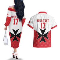 Custom Malta Football Champions Couples Matching Off The Shoulder Long Sleeve Dress and Hawaiian Shirt Sporty Style