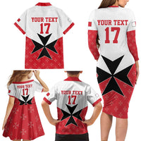 Custom Malta Football Champions Family Matching Long Sleeve Bodycon Dress and Hawaiian Shirt Sporty Style