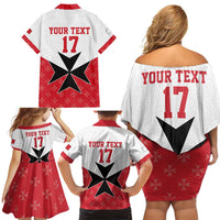 Custom Malta Football Champions Family Matching Off Shoulder Short Dress and Hawaiian Shirt Sporty Style
