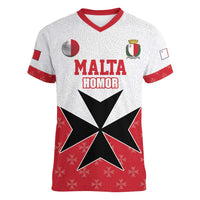 Custom Malta Football Champions Women V-Neck T-Shirt Sporty Style