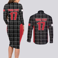 Custom Malta Football Jersey Go Champions Couples Matching Long Sleeve Bodycon Dress and Long Sleeve Button Shirt Black Style