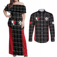 Custom Malta Football Jersey Go Champions Couples Matching Off Shoulder Maxi Dress and Long Sleeve Button Shirt Black Style