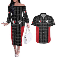 Custom Malta Football Jersey Go Champions Couples Matching Off The Shoulder Long Sleeve Dress and Hawaiian Shirt Black Style