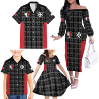 Custom Malta Football Jersey Go Champions Family Matching Off The Shoulder Long Sleeve Dress and Hawaiian Shirt Black Style