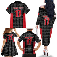 Custom Malta Football Jersey Go Champions Family Matching Off The Shoulder Long Sleeve Dress and Hawaiian Shirt Black Style
