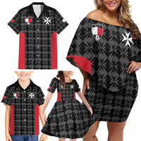 Custom Malta Football Jersey Go Champions Family Matching Off Shoulder Short Dress and Hawaiian Shirt Black Style