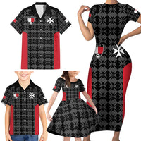 Custom Malta Football Jersey Go Champions Family Matching Short Sleeve Bodycon Dress and Hawaiian Shirt Black Style