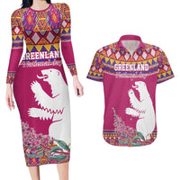 Greenland National Day Couples Matching Long Sleeve Bodycon Dress and Hawaiian Shirt Inuit Kalaallisuut style
