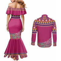 Greenland National Day Couples Matching Mermaid Dress and Long Sleeve Button Shirt Inuit Kalaallisuut style