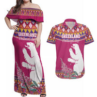 Greenland National Day Couples Matching Off Shoulder Maxi Dress and Hawaiian Shirt Inuit Kalaallisuut style