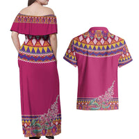 Greenland National Day Couples Matching Off Shoulder Maxi Dress and Hawaiian Shirt Inuit Kalaallisuut style