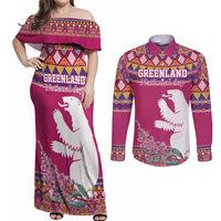 Greenland National Day Couples Matching Off Shoulder Maxi Dress and Long Sleeve Button Shirt Inuit Kalaallisuut style