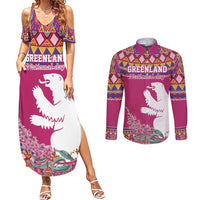 Greenland National Day Couples Matching Summer Maxi Dress and Long Sleeve Button Shirt Inuit Kalaallisuut style