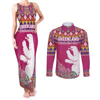 Greenland National Day Couples Matching Tank Maxi Dress and Long Sleeve Button Shirt Inuit Kalaallisuut style