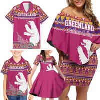 Greenland National Day Family Matching Off Shoulder Short Dress and Hawaiian Shirt Inuit Kalaallisuut style