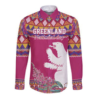 Greenland National Day Long Sleeve Button Shirt Inuit Kalaallisuut style