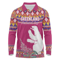 Greenland National Day Long Sleeve Polo Shirt Inuit Kalaallisuut style