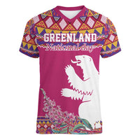 Greenland National Day Women V-Neck T-Shirt Inuit Kalaallisuut style