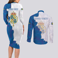 Personalized Kingdom of Sweden Coat of arms Couples Matching Long Sleeve Bodycon Dress and Long Sleeve Button Shirt