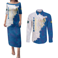 Personalized Kingdom of Sweden Coat of arms Couples Matching Puletasi and Long Sleeve Button Shirt