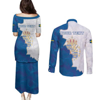 Personalized Kingdom of Sweden Coat of arms Couples Matching Puletasi and Long Sleeve Button Shirt