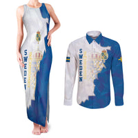 Personalized Kingdom of Sweden Coat of arms Couples Matching Tank Maxi Dress and Long Sleeve Button Shirt