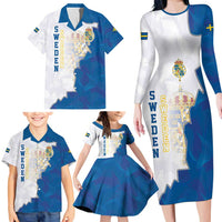 Personalized Kingdom of Sweden Coat of arms Family Matching Long Sleeve Bodycon Dress and Hawaiian Shirt