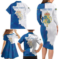 Personalized Kingdom of Sweden Coat of arms Family Matching Long Sleeve Bodycon Dress and Hawaiian Shirt