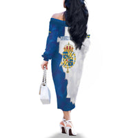 Personalized Kingdom of Sweden Coat of arms Family Matching Off The Shoulder Long Sleeve Dress and Hawaiian Shirt